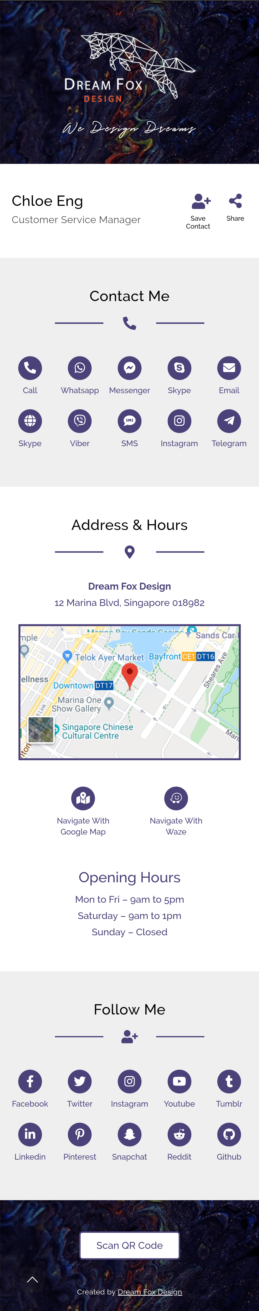 digital name card singapore customer service sample 3 - Dream Fox Design