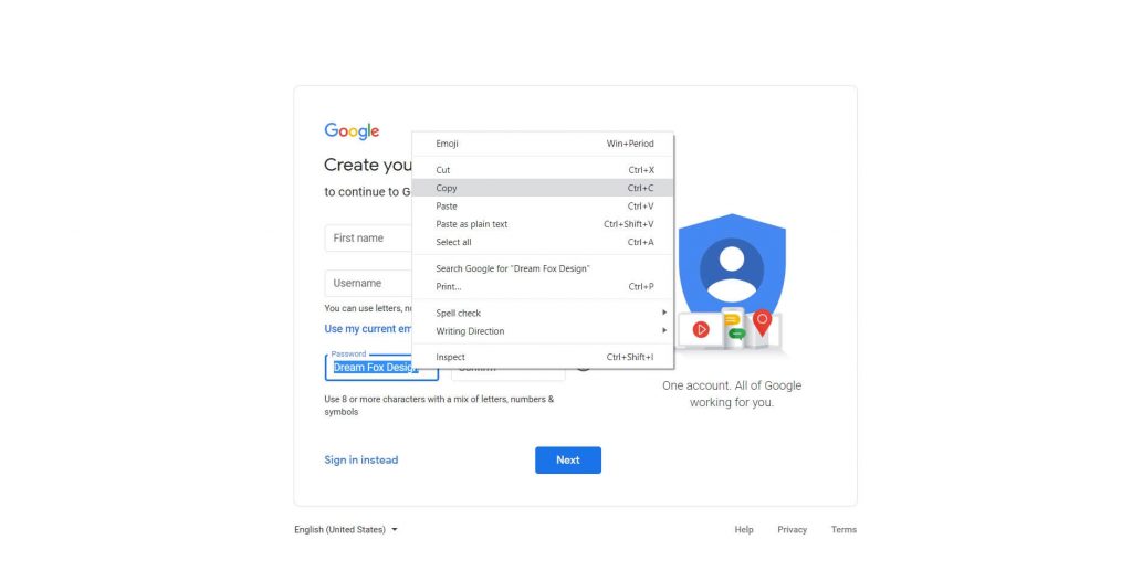 gmail account password confirm humanise web design UX user experience for people