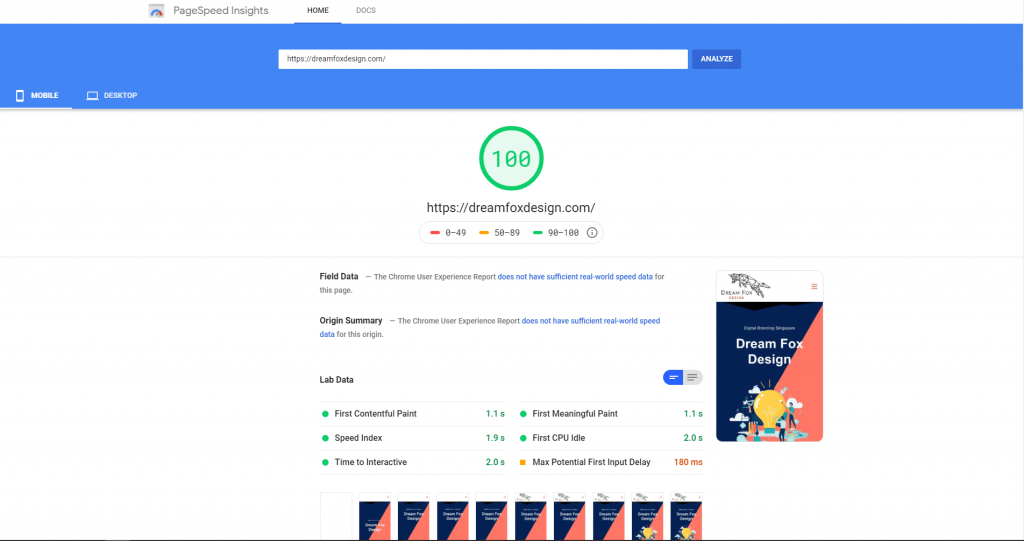 google pagespeed insights mobile 7 - Dream Fox Design